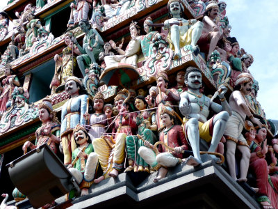 Statues and elaborate decorations adorn the temple.
