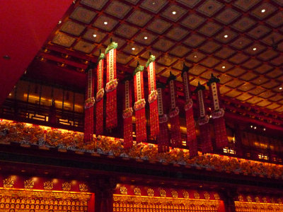 View of the elaborate ceiling of the Buddha Tooth Relic Temple.