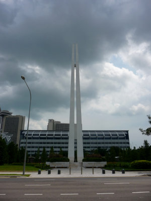 Obelisk in Singapore's War Memorial Park commemorating civilians lost in World War II.