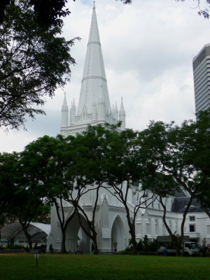 View through the trees of St. Andrew's Cathedral. It is Anglican and is the country's largest cathedral.