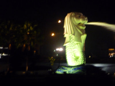The most spectacular thing to see from the harbor at night is the Merlin statue lit up and spewing water.