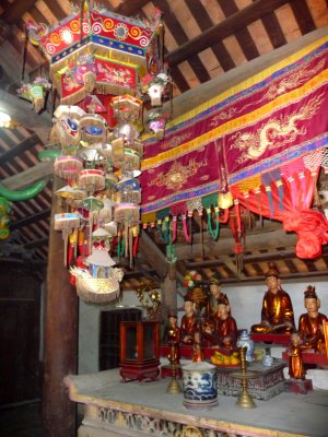 A Buddhist lantern decoration hanging from the But Thap pagoda ceiling.