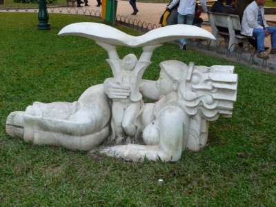 Interesting modern sculpture near the entrance to the Ngoc Son Temple.