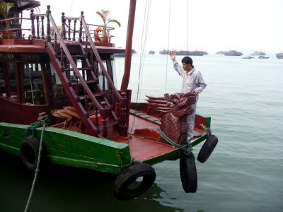 This is the junk that I hired to tour Halong Bay.