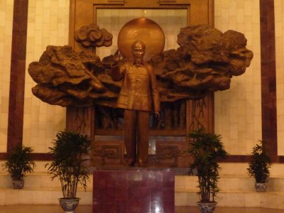 Interior view of the statue with Ho Chi Minh's arm raised to salute the Vietnamese people.
