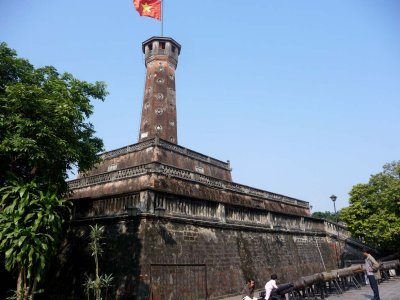This ancient tower with a Vietnamese flag on the grounds of the museum was built between 1805-1812.