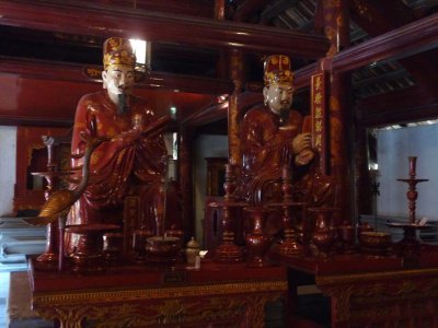 Some intricate wooden carvings inside of the temple.