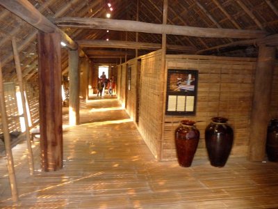 Interior of the Ede tribes long house.  It is made of bamboo.