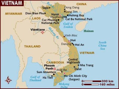 Map of Vietnam with the star indicating Hue.