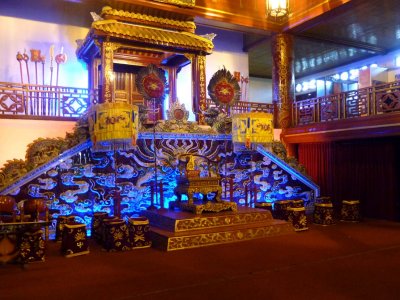 Interior of the stage of the Duyet Thi Royal Theater. Dating from 1826, traditional operas are performed here.