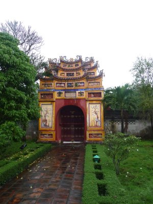 Gate from which I left Thieu Mieu. It has very intricate Vietnamese designs on top and on its faade.