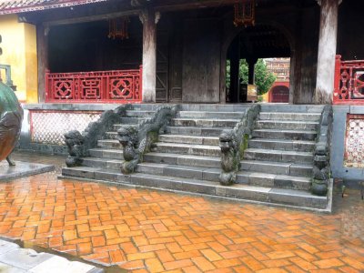 The pavilion, which was built in 1821 by King Minh Mang, has steps with dragons on them.