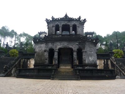 These are the entrance gates and the first level of Khai Dinh's Tomb.