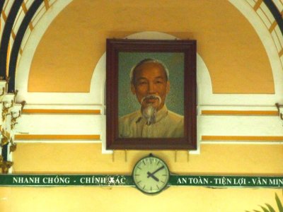 Portrait of Ho Chi Minh adorns the Central Post Office.