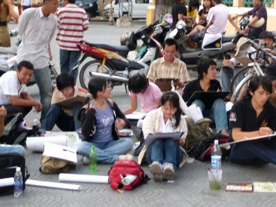 These Vietnamese art students were sketching the Central Post Office.