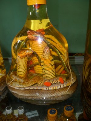 At a gift shop at the Cu Chi Tunnels, you can buy an alcoholic beverage with snakes in the bottle! I passed on this item!