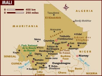 Map of Mali with the star indicating Timbuktu.