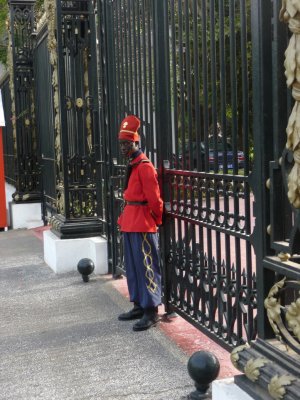 Close-up of the palace guard dressed in the traditional uniform.