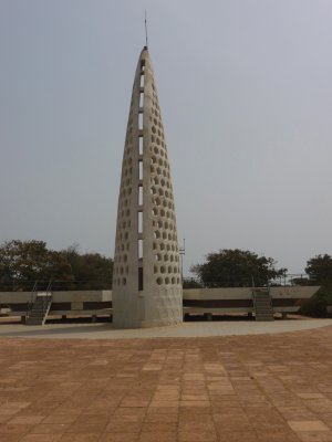 Concrete Slavery Monument on top of a hill.  Many African Americans make pilgrimages here to come to terms with their past.