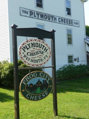 Sign for the Plymouth Cheese Factory, built by Colonel John Coolidge, James S. Brown and three other local farmers in 1890.