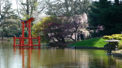Beautiful Japanese sculpture and lantern in the pond.