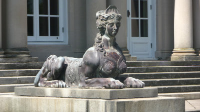 One of 18th century sphinxes at the south terrace, which appear to be protecting the mansion.