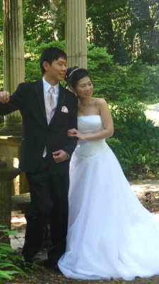 Close-up of the wedding couple.