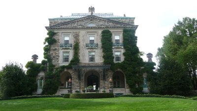 Faade of the Classical Revival Georgian mansion, which took six years to complete. It is six-stories, with a mansard roof.