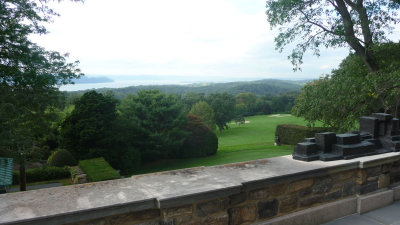 View from a Orange Tree Terrace. The mansion was built on the highest point of Pocantico Hills, with a Hudson River view.