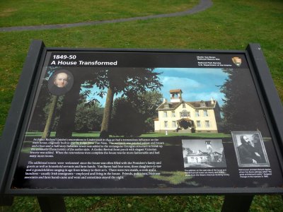 Sign describing renovations done (1849-50) by architect Richard Upjohn. The house was built (1797) by Judge Peter Van Ness.