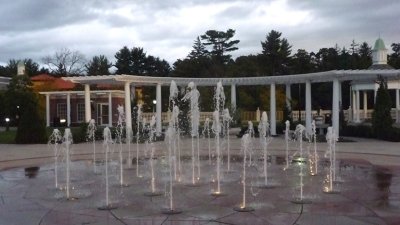 After a great meal at the Culinary Institute of America, I admired the fountains spewing at Roth Hall at dusk.