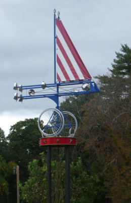 Modern sculpture on the estate grounds.  The red stripes are reminiscent of the American flag.