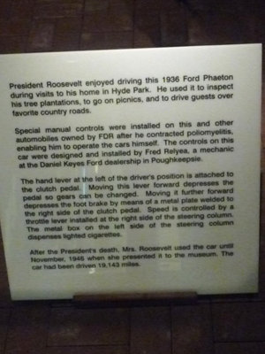 Sign describing how he had to make alterations to the car so that he could drive without the use of his legs.