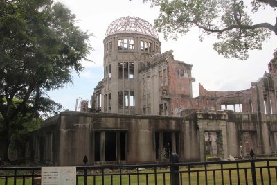 View of the A-Bomb Dome, which is the ruins from the August 6, 1945 atomic bombing of the Prefecture Industrial Promotion Hall.