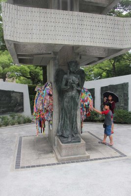 A angel with wings statue in memory of those who died at Hiroshima.