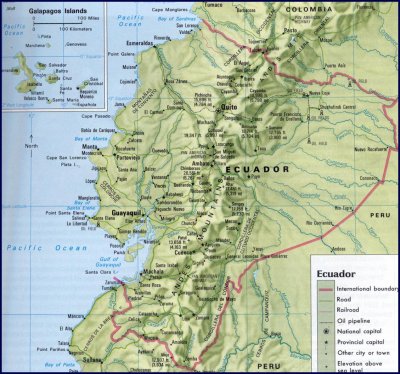 Topographical map of Ecuador showing the Atlas Mountains.