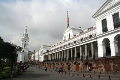 Plaza de la Independencia, or Plaza Grande, in Quito is flanked by the Presidential Palace where the president of Ecuador lives.