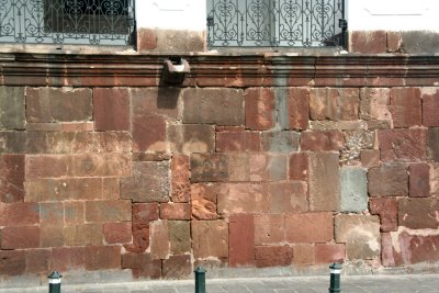 View of the large Inca stone blocks, which were used at the base of the Presidential Palace.