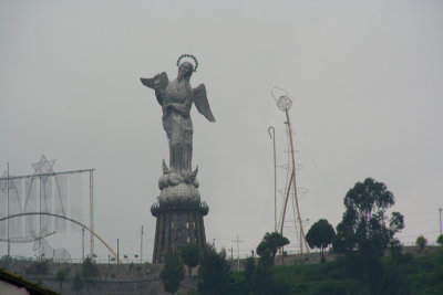 View of El Panecillo with a telephoto lens. It is on a hill 3,000 meters above Quito.
