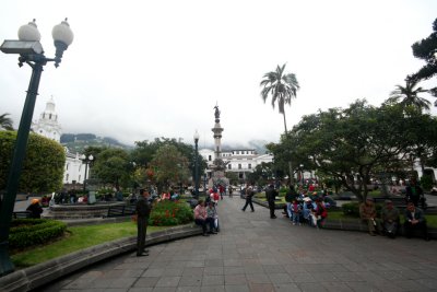 View of Plaza Grande with the liberty monument in the background.
