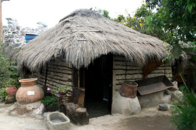 A traditional house of mud, clay and straw, which is more earthquake proof because the materials are flexible.