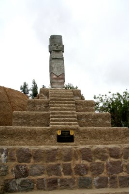 A carved wooden sculpture representing the Tolteca culture who were inhabitants of this area in 9,000 BC.