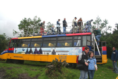 Tourists disembarking from the Chiva Express train that took us through the Andes Mts.