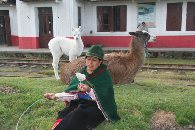 Our next stop was the Taller de Tagua gift shop where this woman was spinning alpaca wool.