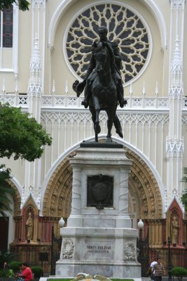 Statue of Simon Bolivar who was a patriot, statesman and liberator of five South American Republics including Ecuador.