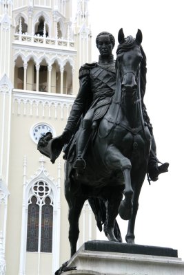 Close-up of the Simon Bolivar statue.