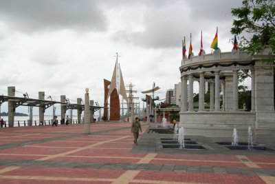 A view from another angle looking towards the main monument of Malecn.  The flags are of all the South American countries.