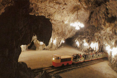 The train inside the Postojna Cave.