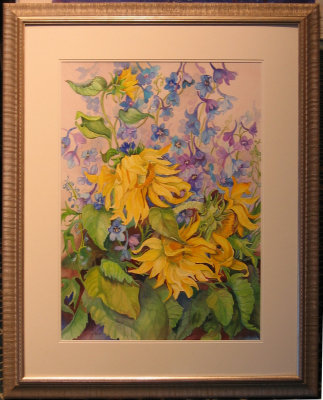 Sunflowers and Delphiniums 520H Porter Joanne Sale 700.00 Rent 17.50 30 x 38 Water color.jpg