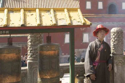 Musician and prayer wheels